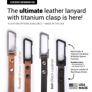 Exceed Designs - TiRant LATCH 6″ Mini Leather Wrist Lanyard W/Titanium Carabiner For Keys & Accessories (Made In USA) - KOHEZI
