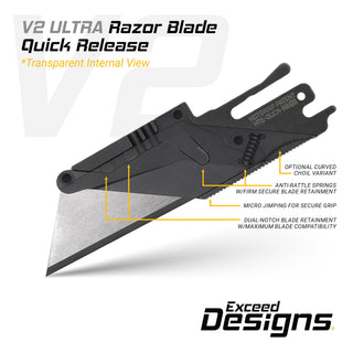 Exceed Designs - TiRant ULTRA HotSwap™ V2 Quick-Release RAZOR Blade Holder (Stonewashed & Contoured Tempered Stainless) Curved Choil + W/Micro-Jimping