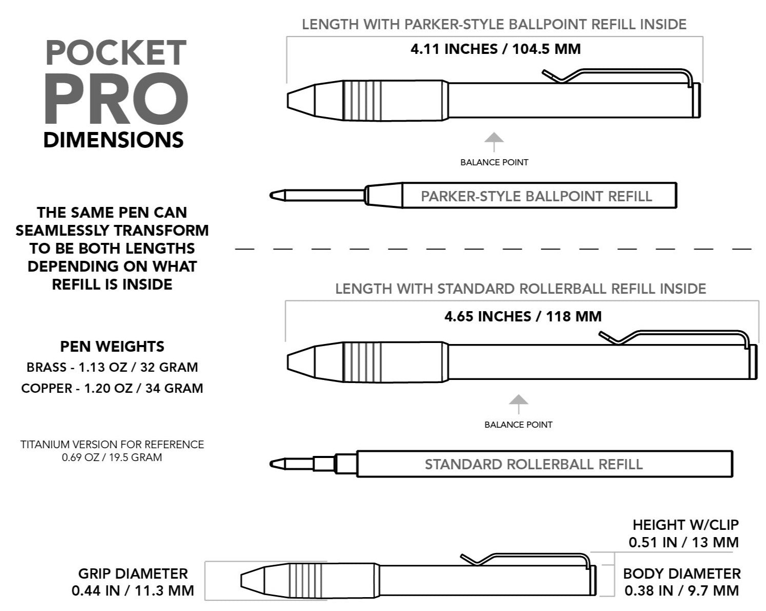Big Idea Design – Stylo Pocket Pro en laiton et cuivre (le stylo EDC à réglage automatique)