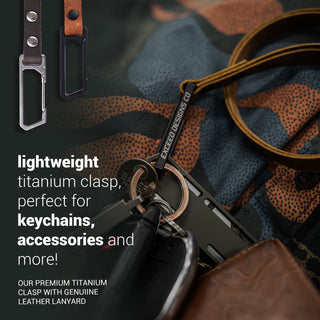 Exceed Designs - TiRant LATCH 6″ Mini Leather Wrist Lanyard W/Titanium Carabiner For Keys & Accessories (Made In USA) - KOHEZI