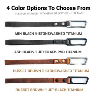 Exceed Designs - TiRant LATCH 6″ Mini Leather Wrist Lanyard W/Titanium Carabiner For Keys & Accessories (Made In USA) - KOHEZI