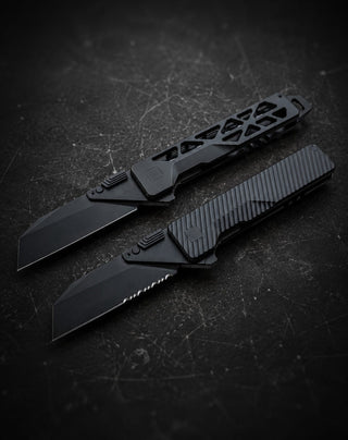 Exceed Designs - TiRant ULTRA HotSwap™ Serrated ‘Wharnie’ Wharncliffe Blade Replacement (Stonewashed D2 Tempered HRC 61+) - KOHEZI