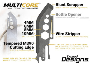 Exceed Designs - TiRant ULTRA HotSwap® V1 MultiCore 8 - IN - 1 Tool - Kit Blade Replacement (Jet - Black PVD 1.5mm Thick M390 Tempered HRC 62) Limited - Edition R&D Prototype Drop - KOHEZI
