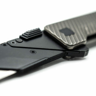 Exceed Designs - TiRant ULTRA HotSwap™ V2 Quick - Release RAZOR Blade Holder (Jet - Black & Contoured Tempered Stainless) Straight Choil + W/Micro - Jimping - KOHEZI