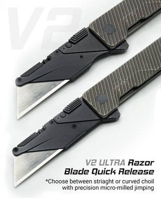 Exceed Designs - TiRant ULTRA HotSwap™ V2 Quick - Release RAZOR Blade Holder (Jet - Black & Contoured Tempered Stainless) Straight Choil + W/Micro - Jimping - KOHEZI